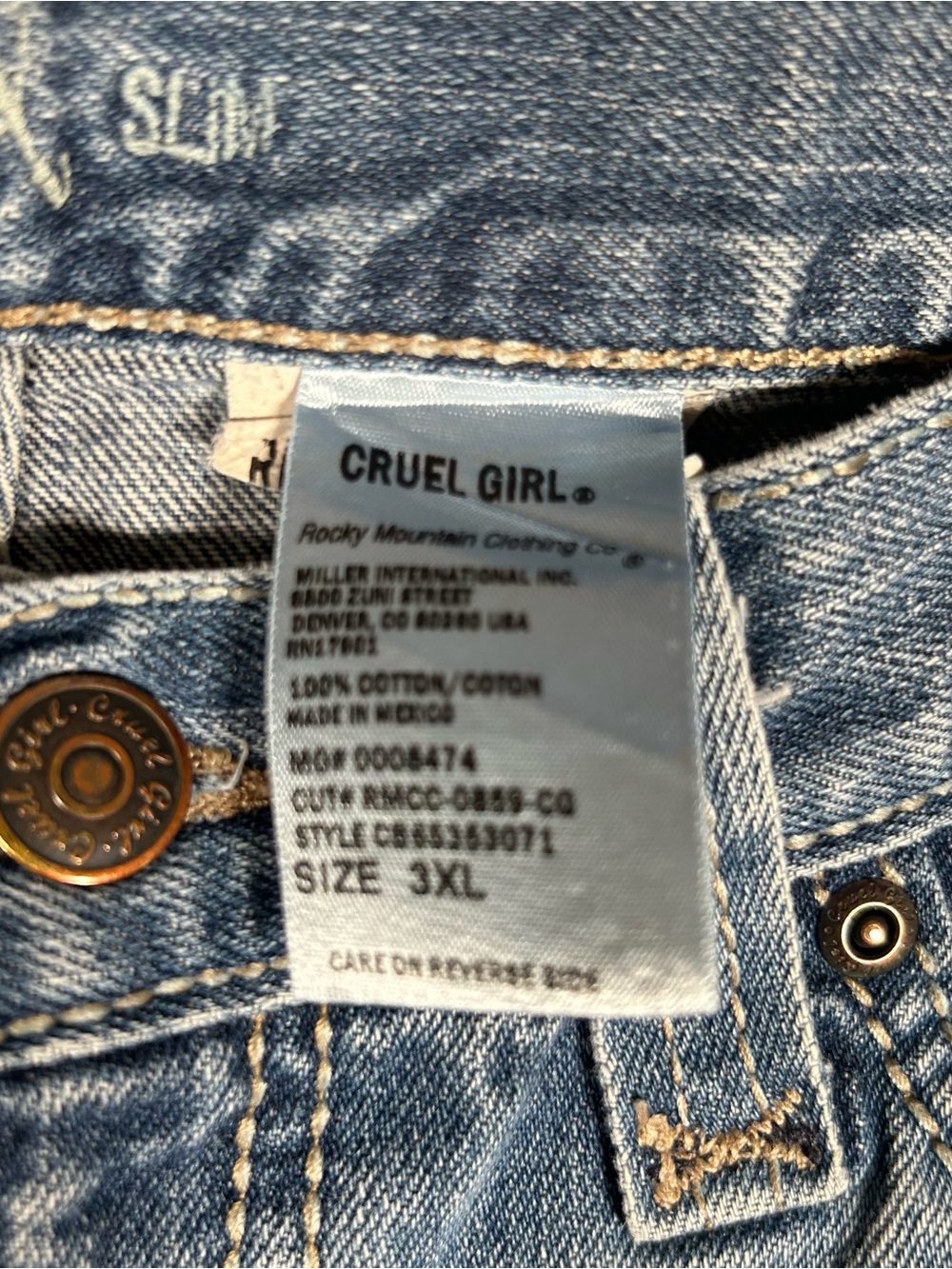 Cruel Girl Lowrise Y2K Slim 3 XL Medium Wash Bootcut Cotton Jean - Picture 5 of 5